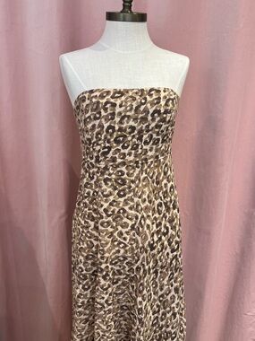 Carolina Belle Linen Blend Leopard Print Strapless Maxi Dress Size M